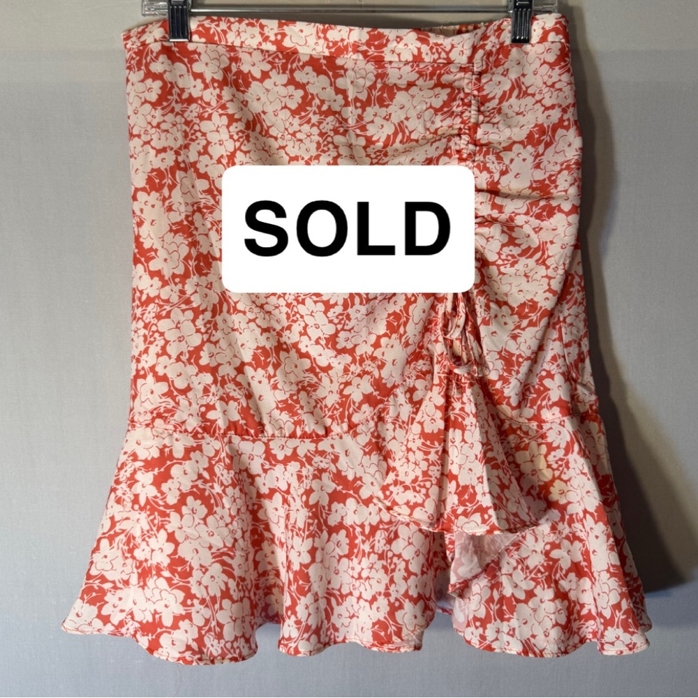 Max Studio Asymmetrical Floral Skirt - Red and White